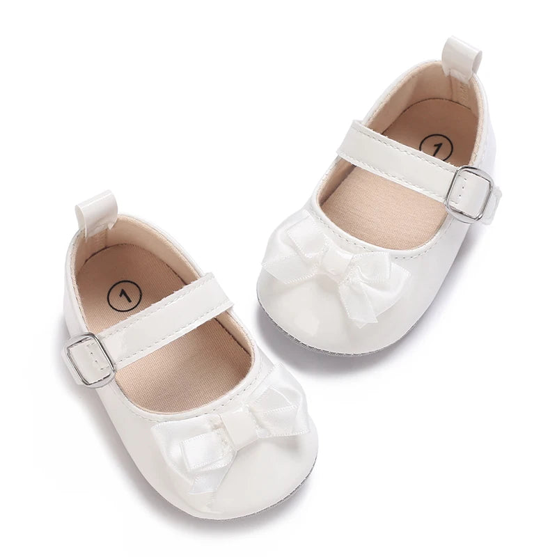 Baby Girls’ Bow Princess Shoes – Soft Leather Non-Slip Walking Sneakers