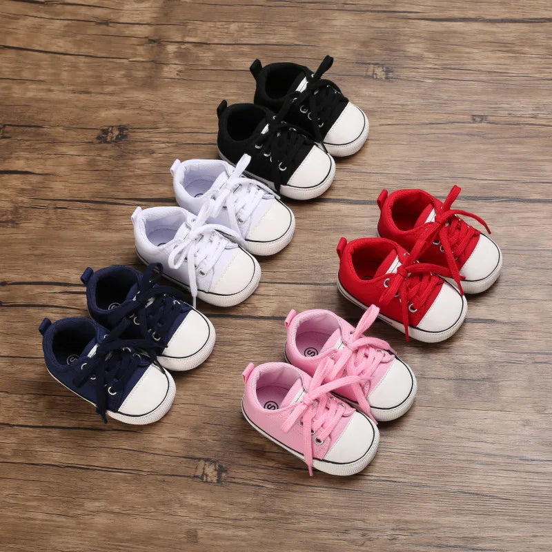 Baby Canvas Sneakers – Lace-Up Non-Slip Rubber Sole Shoes
