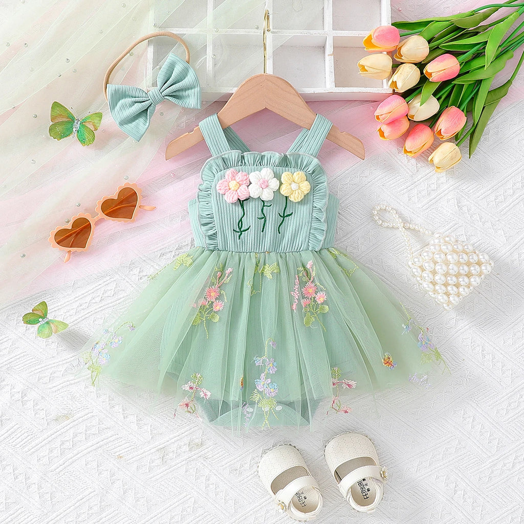 3D Flower Embroidery Straps and Matching Headband 2-Piece Set