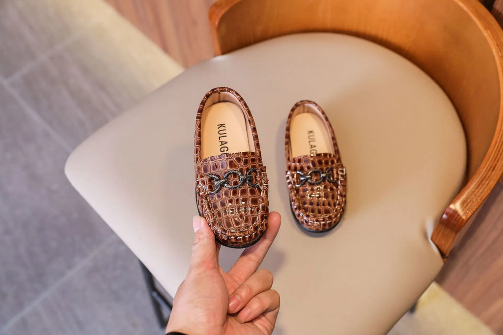 Kids’ Leather Loafers – Casual Slip-On Moccasins (21–30)