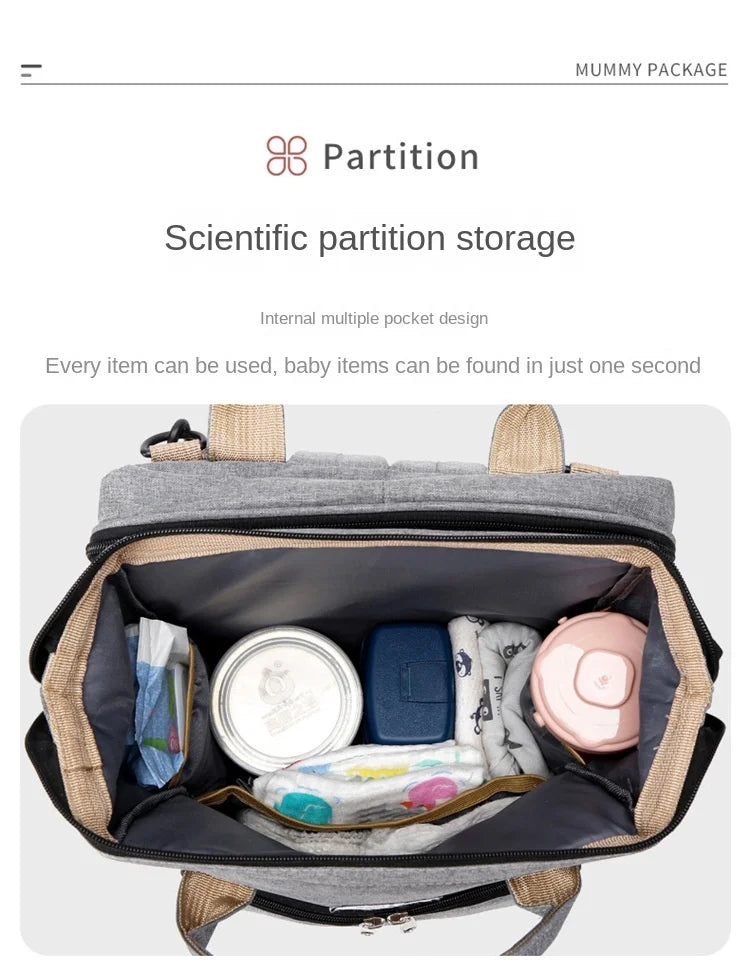 Mommy Diaper Bag – Baby Bed, Milk Bottle Storage & Changing Mat Backpack for Nursing Moms