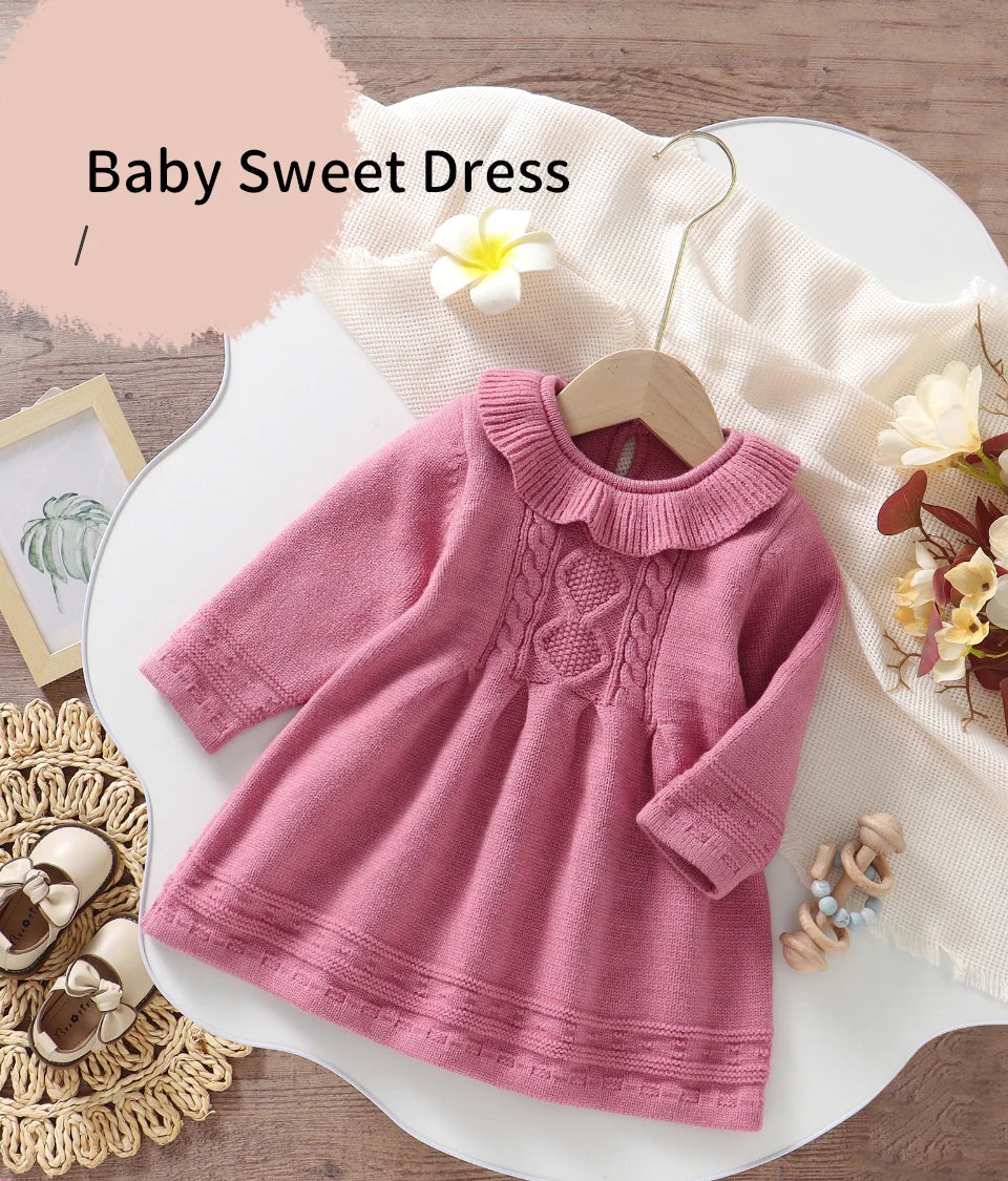Baby Girl Princess Knitted Dress – Long Sleeve (6–36M)