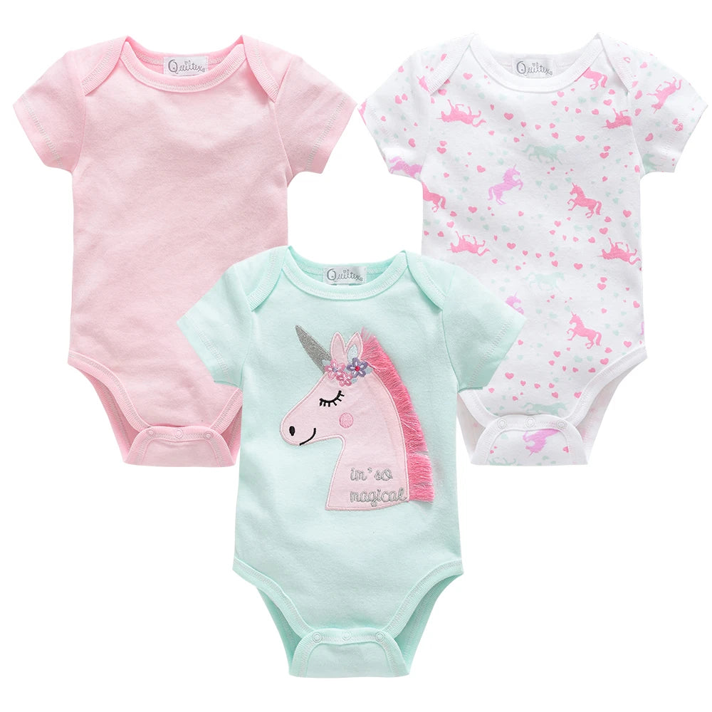 3/6PCS Baby Bodysuit Set, Cotton Short Sleeve 0–12M