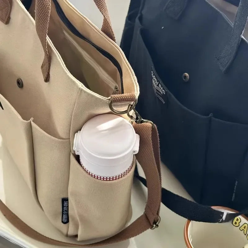 Canvas Ladies Commuter Bag – Horizontal Shoulder Tote for Students