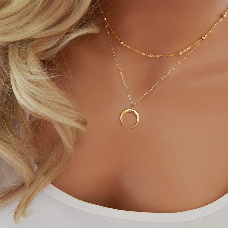Fashion Gold Color Double Layer Moon