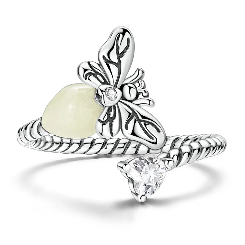 Clover Adjustable Ring 925 Sterling Silver Original Hummingbird Glow Firefly Free Size Open Rings For Women Wedding Jewelry Gift