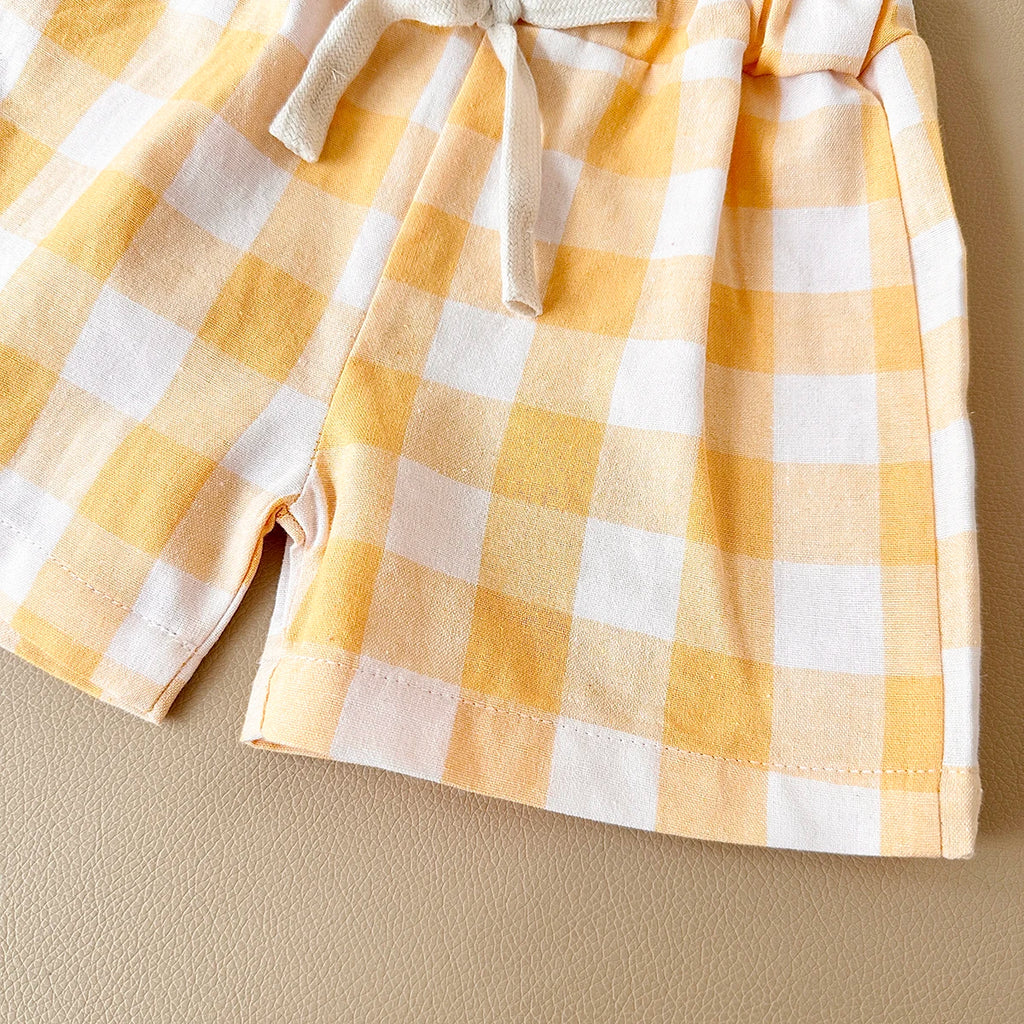 2PCS Baby Boys Girls Clothes Set T-shirt & Checkered Shorts 0-3Y