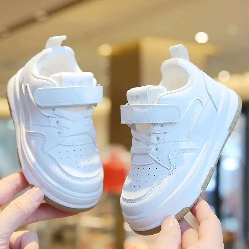 Kids White Spring/Autumn Sneakers – Lightweight Soft-Sole Casual Shoes