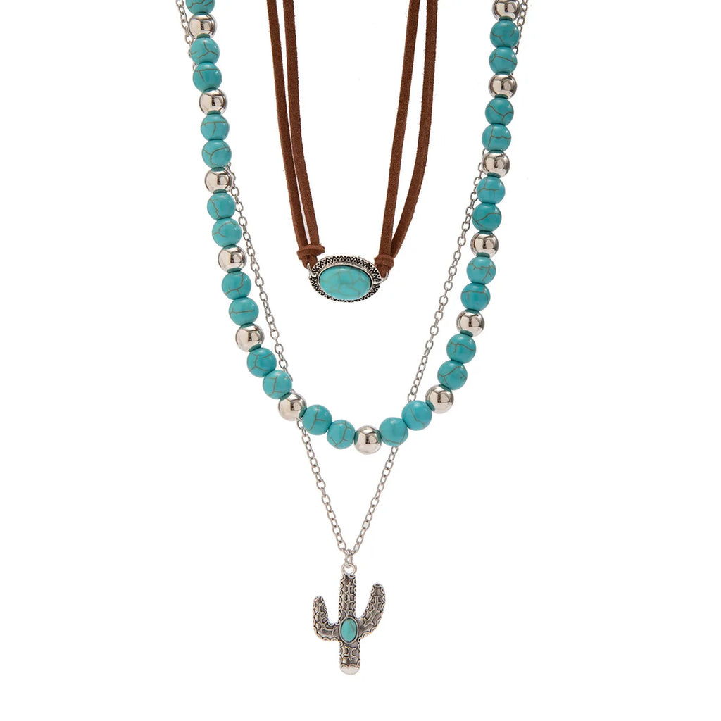 Boho Metal Cactus Pendant Clavicle
