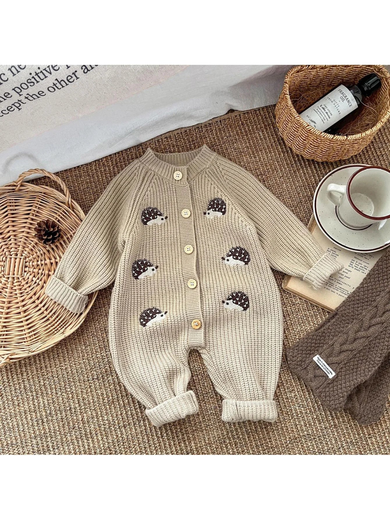 Cute Baby Jumpsuit, Knitted Hedgehog Spring/Autumn Outfit