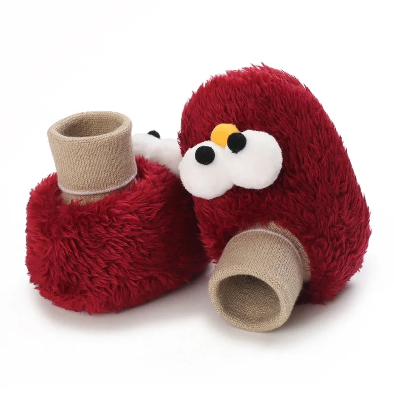 Baby Cartoon Elastic Plush Shoes (0–18M) – Soft Warm Socks Sneakers