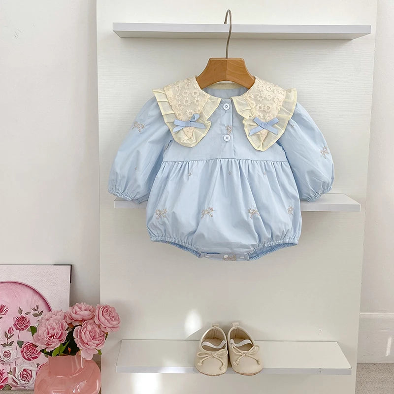 Newborn Cotton Bow & Ruffle Jumpsuit