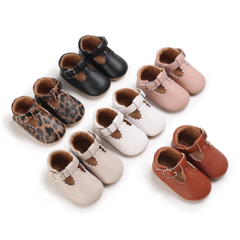 Baby Stripe Leather Shoes – Multicolor Non-Slip First Walkers