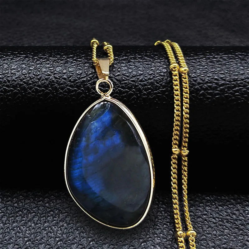 Boho Blue Labradorite Palm Necklace