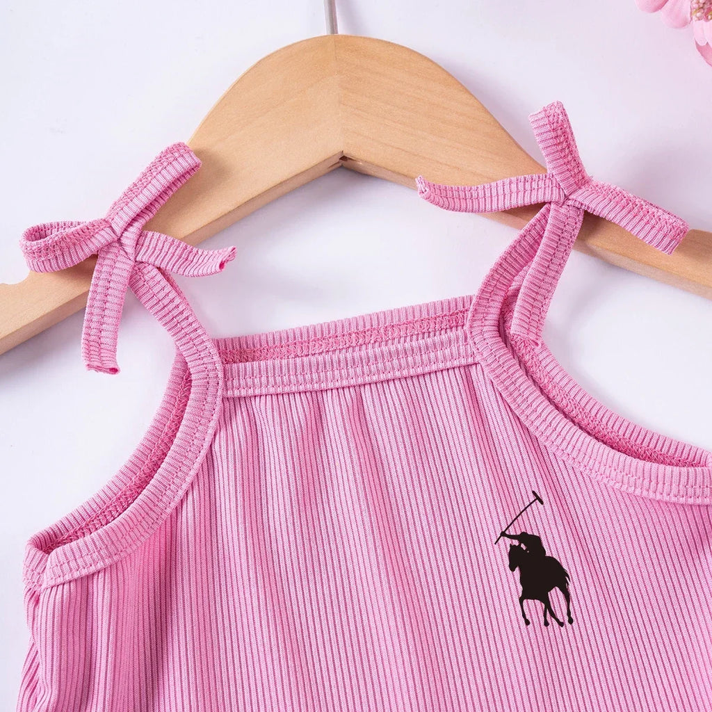 2pcs Camisole Bow Tops & Casual Shorts Set Cute Small Fresh Style Daily