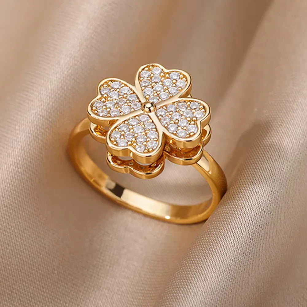 Gold Stainless Steel Crystal Ring