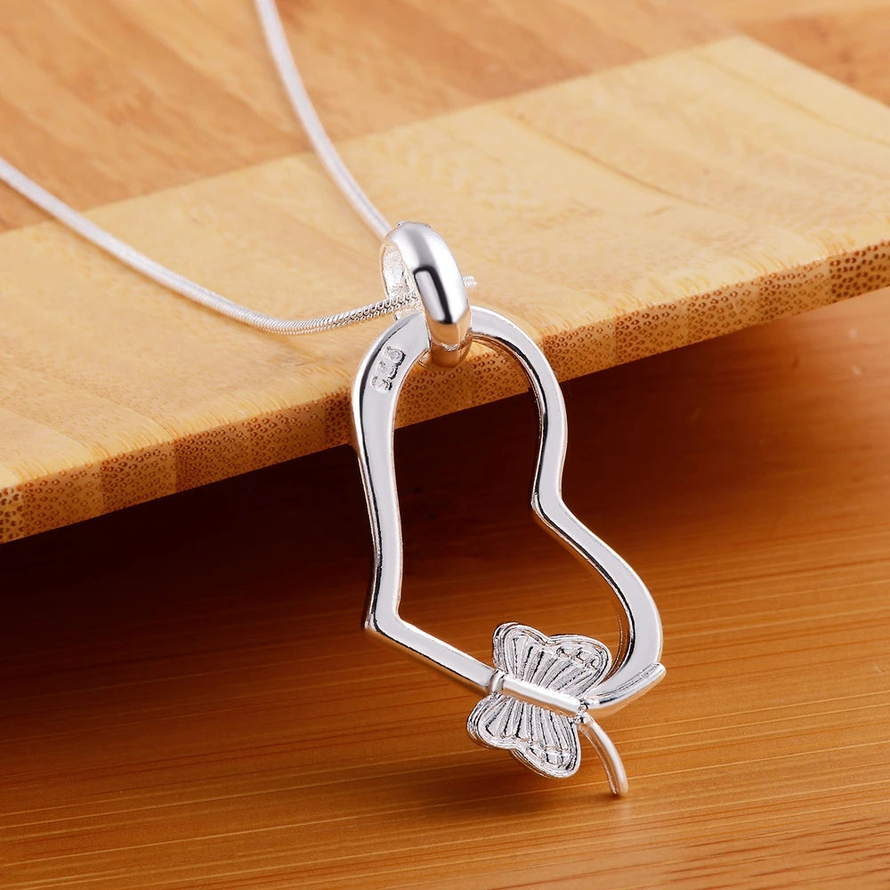 925 Sterling Silver Butterfly Heart Necklaces