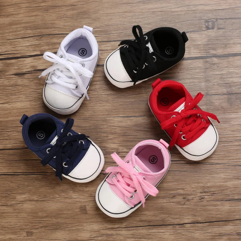 Baby Canvas Sneakers – Lace-Up Non-Slip Rubber Sole Shoes