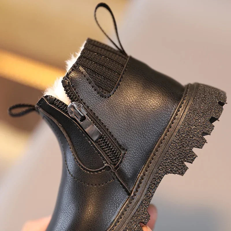 Kids’ Ankle Leather Boots – Warm, Comfortable, Non-Slip