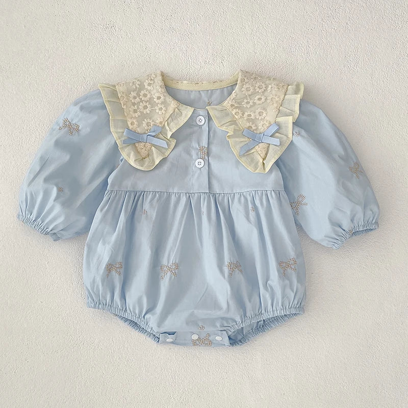 Newborn Cotton Bow & Ruffle Jumpsuit