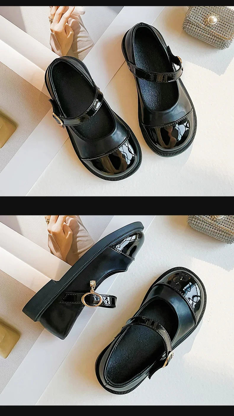 Girls’ Black Leather Casual Shoes – Princess Toddler Flats