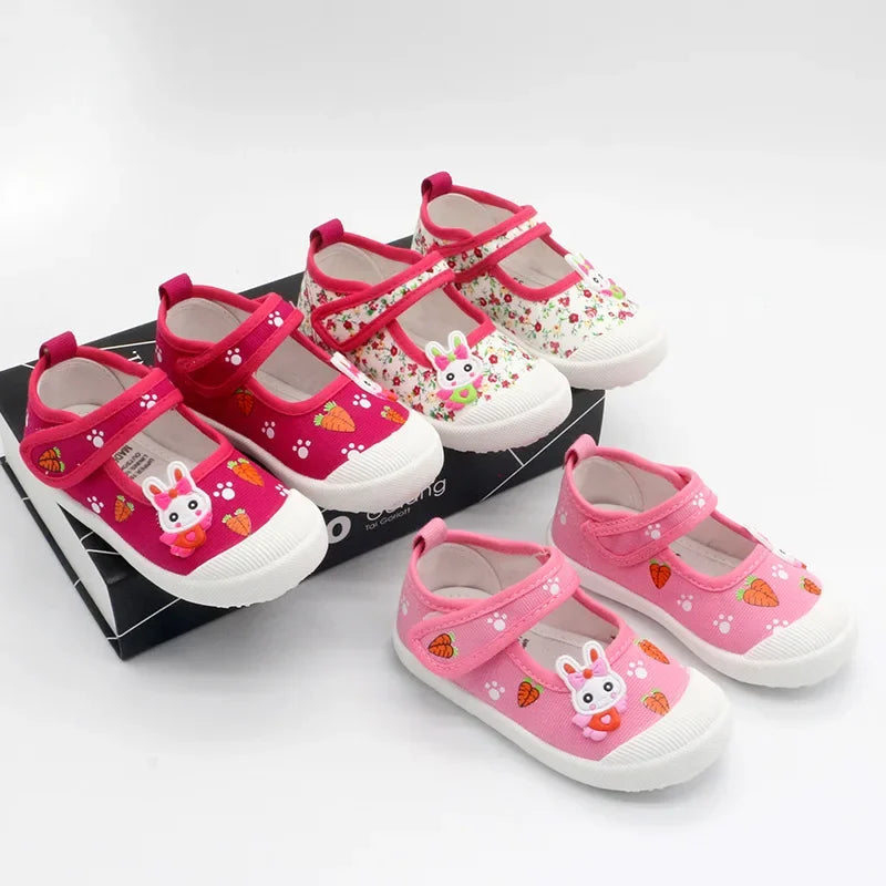 Girls’ Canvas Sneakers – Soft Candy Shoes with Cartoon Print