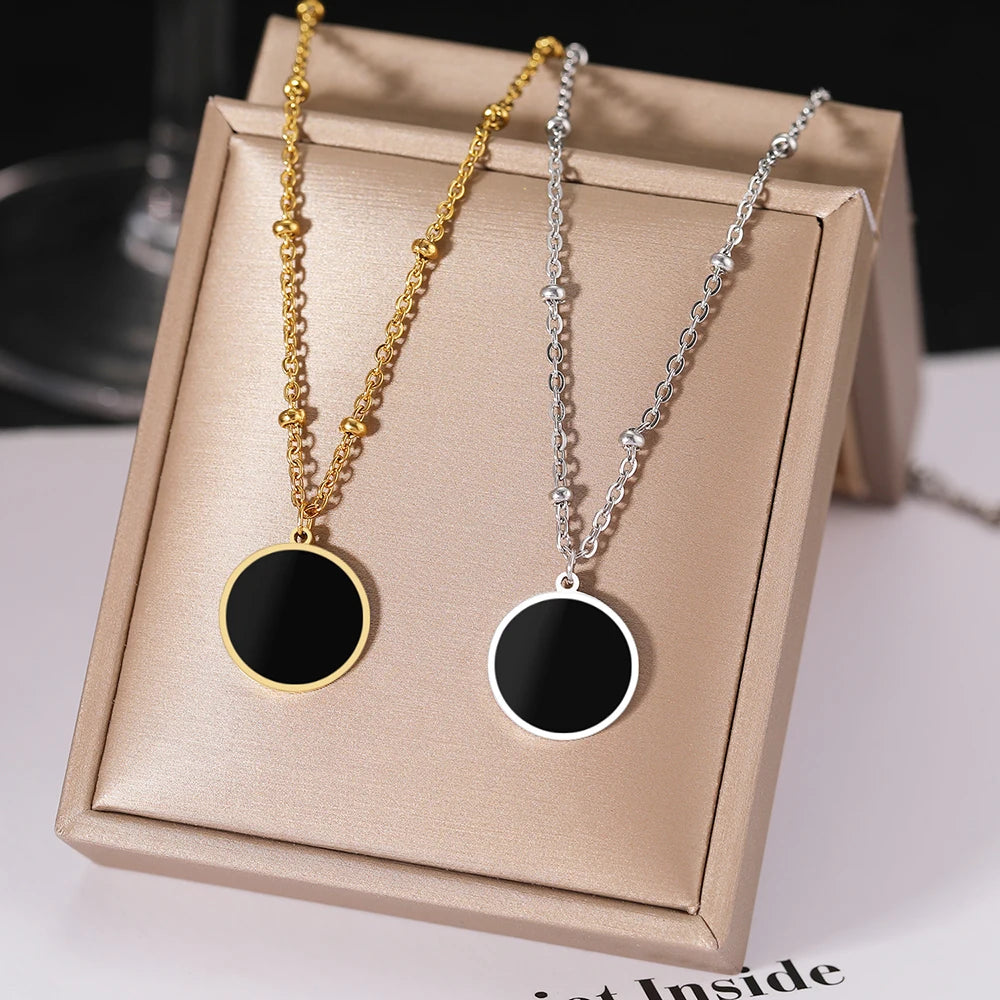 Stainless Steel Necklaces Disc Circle Pendants