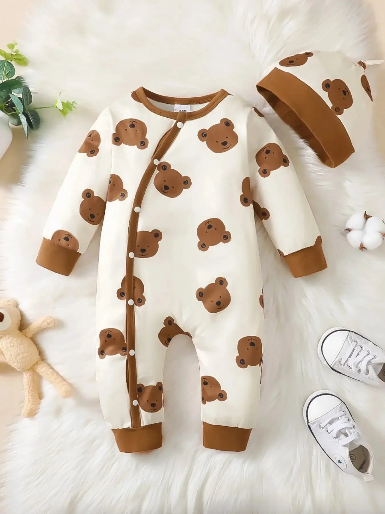 Baby Boys Bear Romper – Long Sleeve (0–12M)