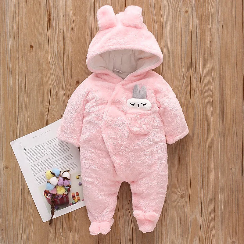 0–2 Years Baby Plush Jumpsuit, Cute Dog & Rabbit Print