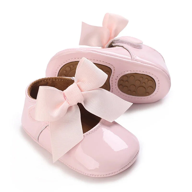 Baby Girl White Lace Moccasins – Non-Slip Princess Bow Shoes