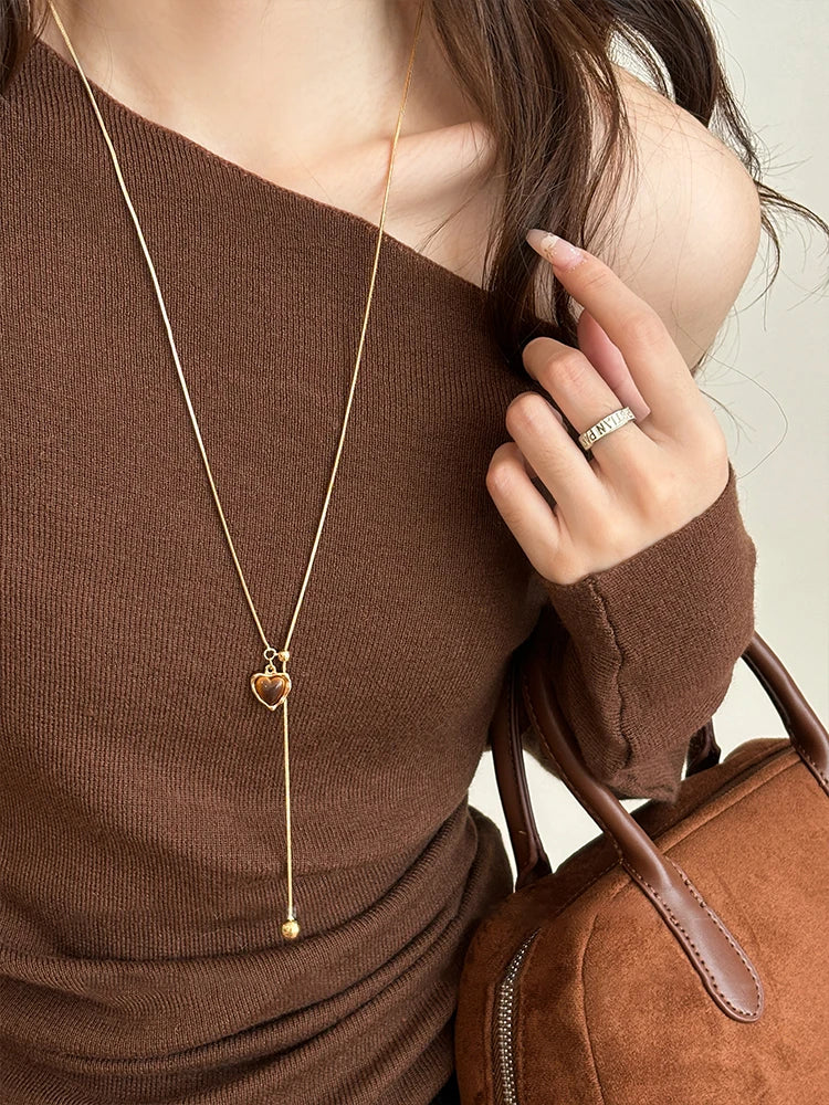 Geometric Retro Tiger Eye Stone Pendant
