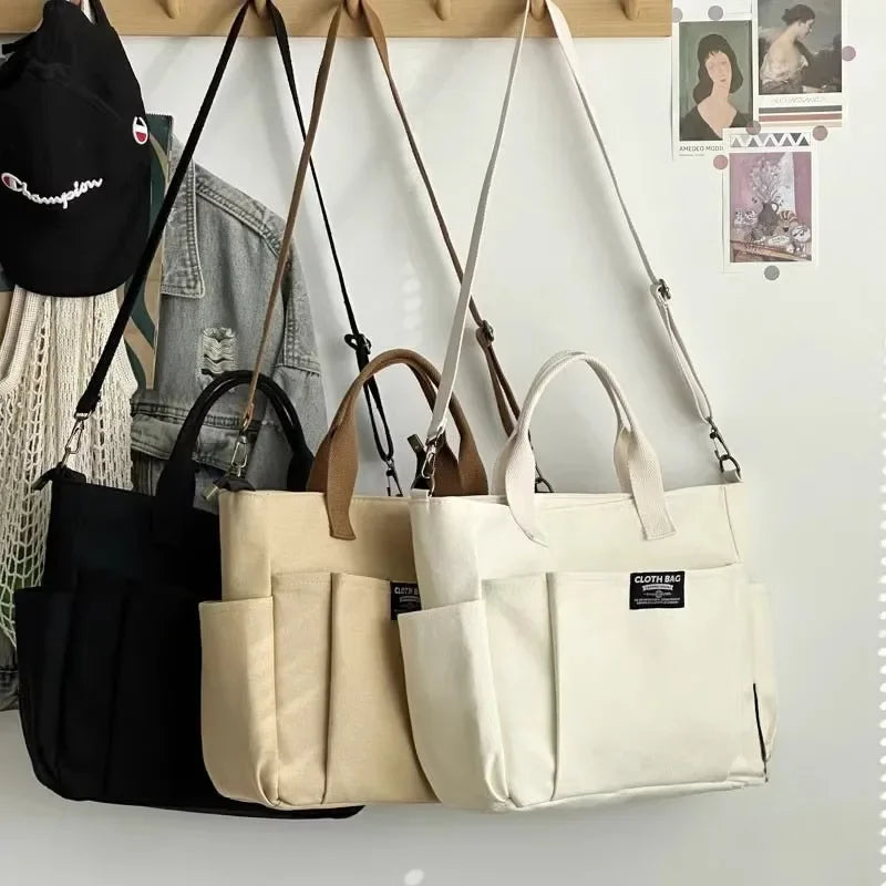 Canvas Ladies Commuter Bag – Horizontal Shoulder Tote for Students