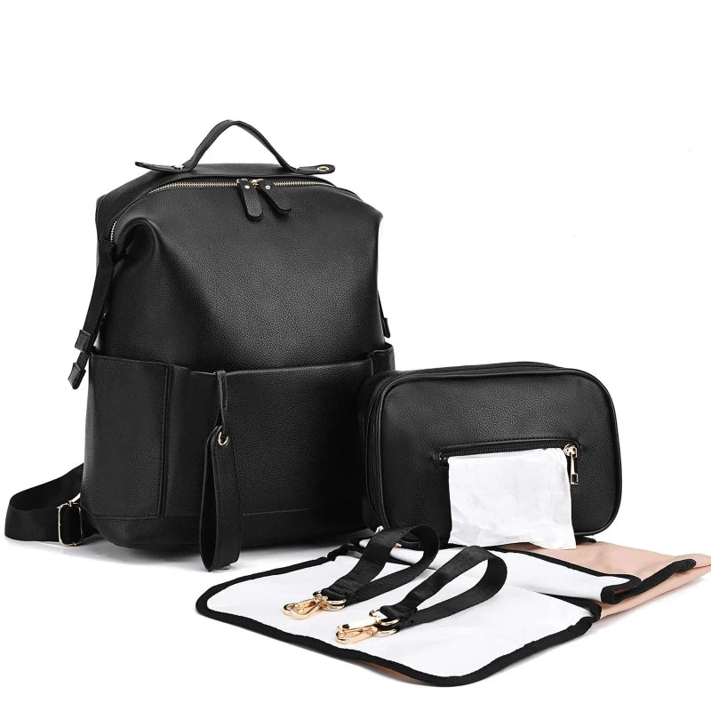 Multifunction Leather Maternity Diaper Backpack – Baby Care & Travel Bag
