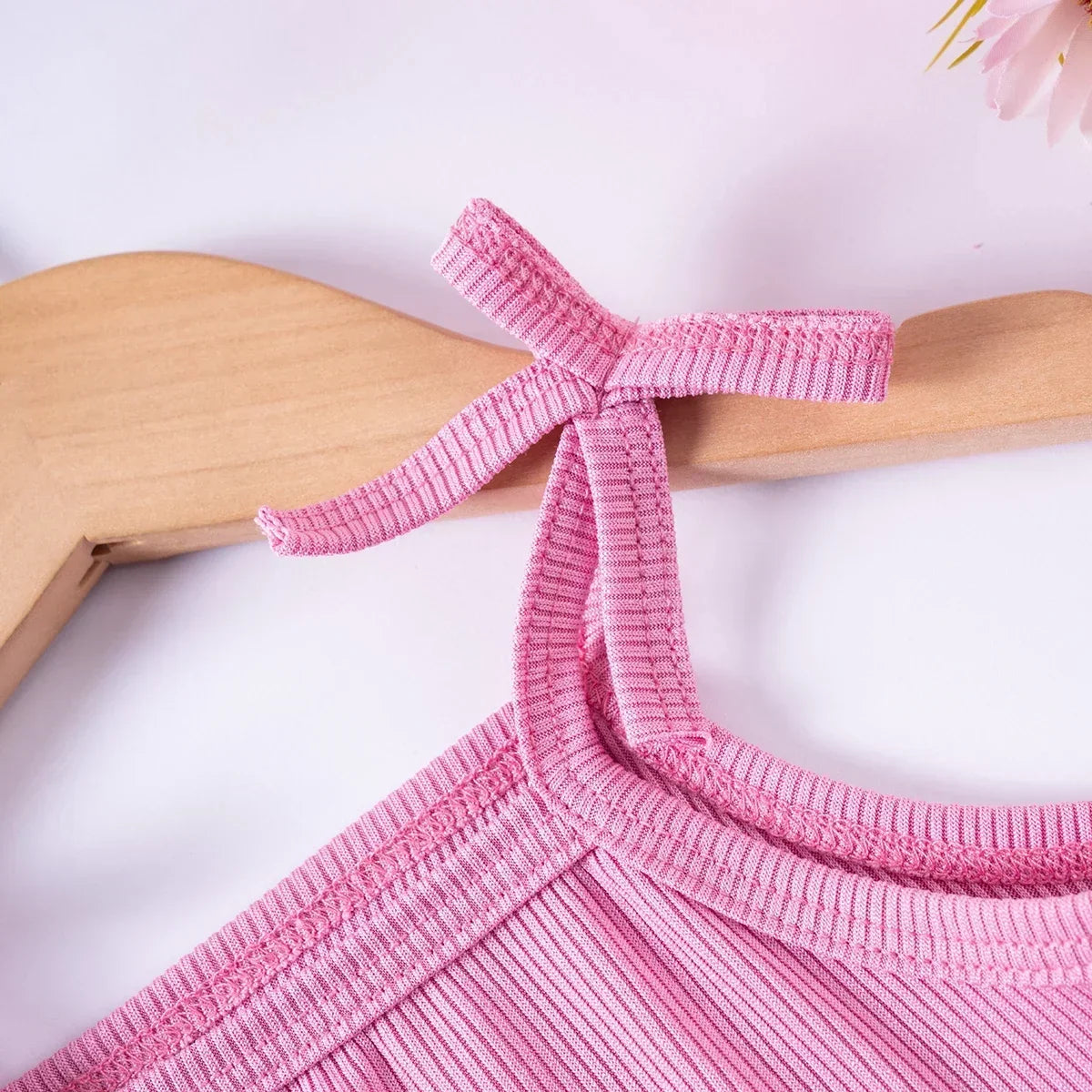 2pcs Camisole Bow Tops & Casual Shorts Set Cute Small Fresh Style Daily