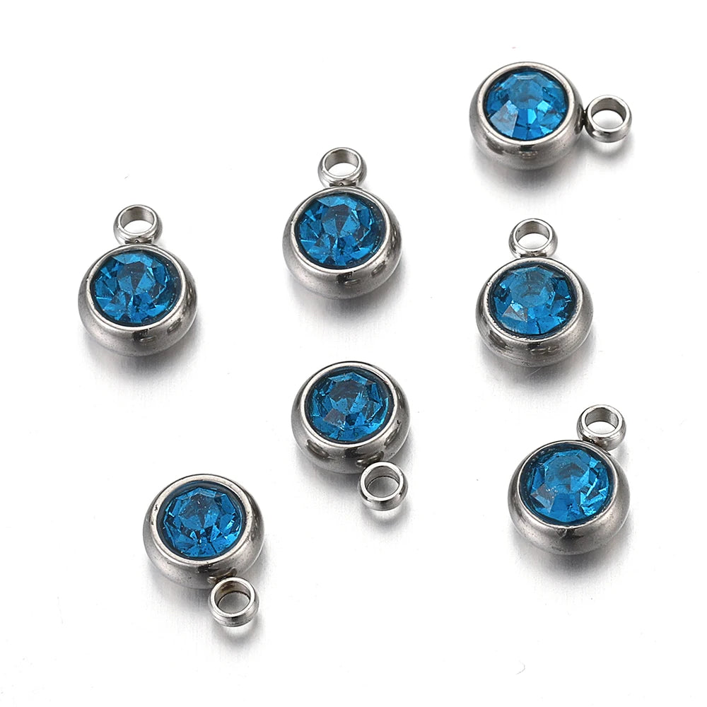 20pcs/lot Stainless Steel Rhinestone Charms