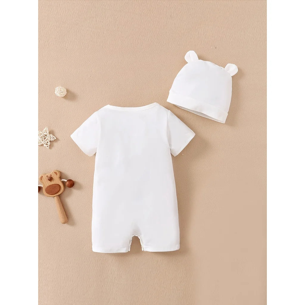 2PCS Baby Boy Bear Romper with Hat, Summer Outfit (0–18M)