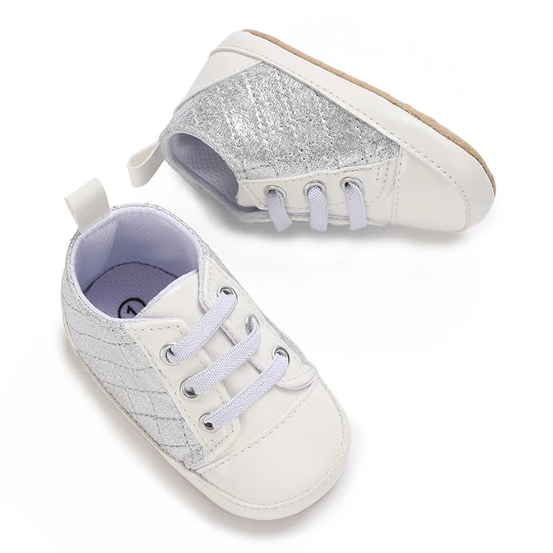 Infant Spring Sneakers (0–18M) – White Non-Slip Soft-Soled Shoes