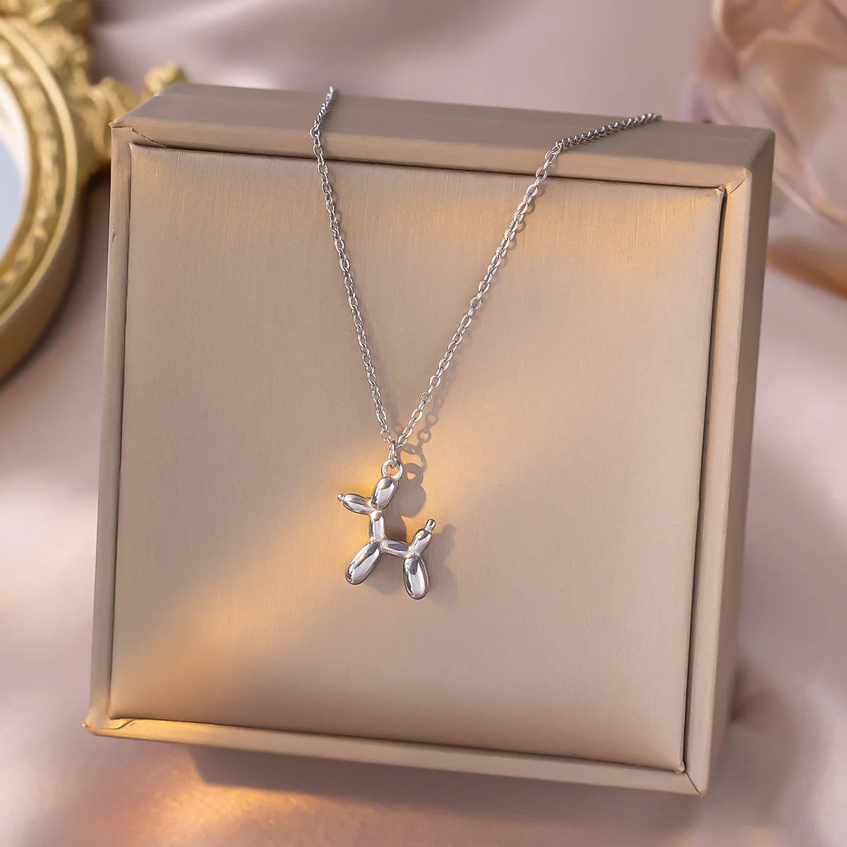 Stainless Steel Balloon Dog Pendant Necklace