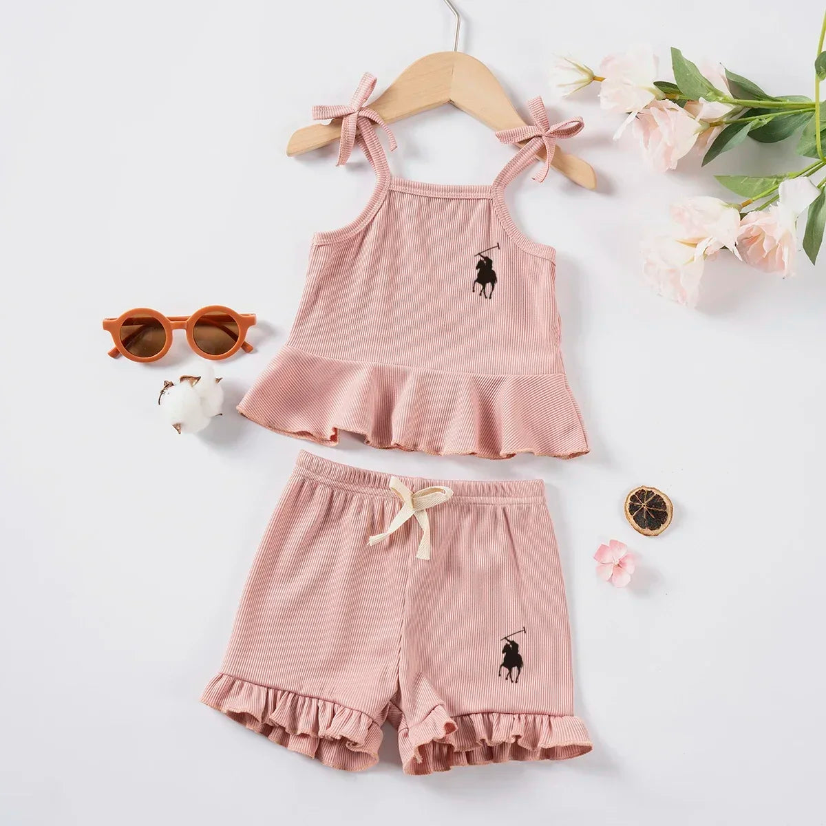 2pcs Camisole Bow Tops & Casual Shorts Set Cute Small Fresh Style Daily