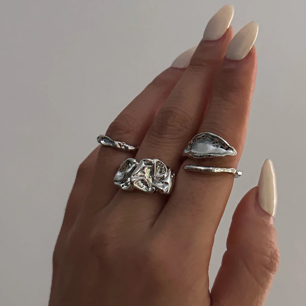 IngeSight.Z 3pcs/set Geometry Irregular Open Ring Set Women 2025 New Trendy Gold Color Adjustable Finger Rings Female Jewelry