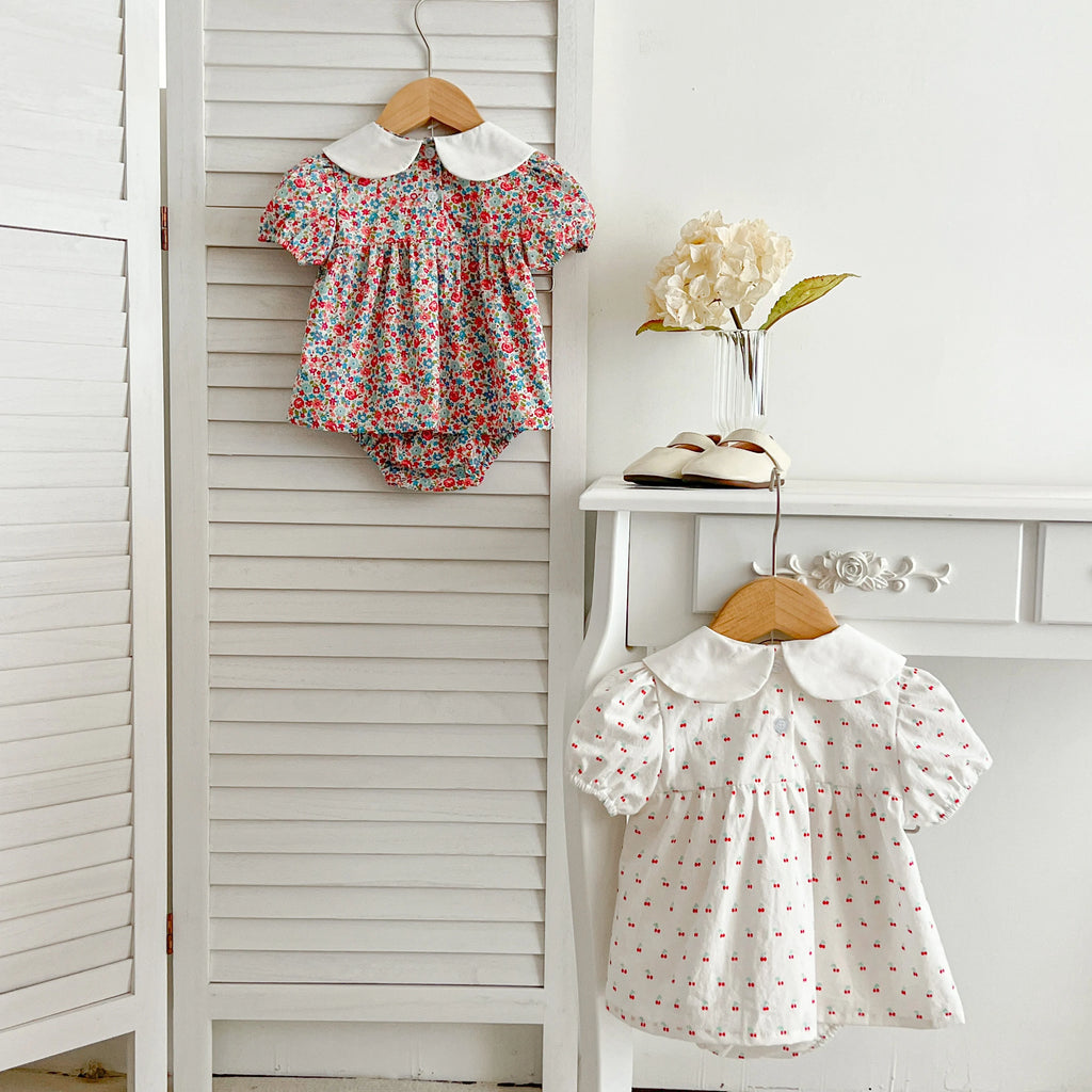 Baby Girl Cherry Floral Outfit – Summer (0–12M)