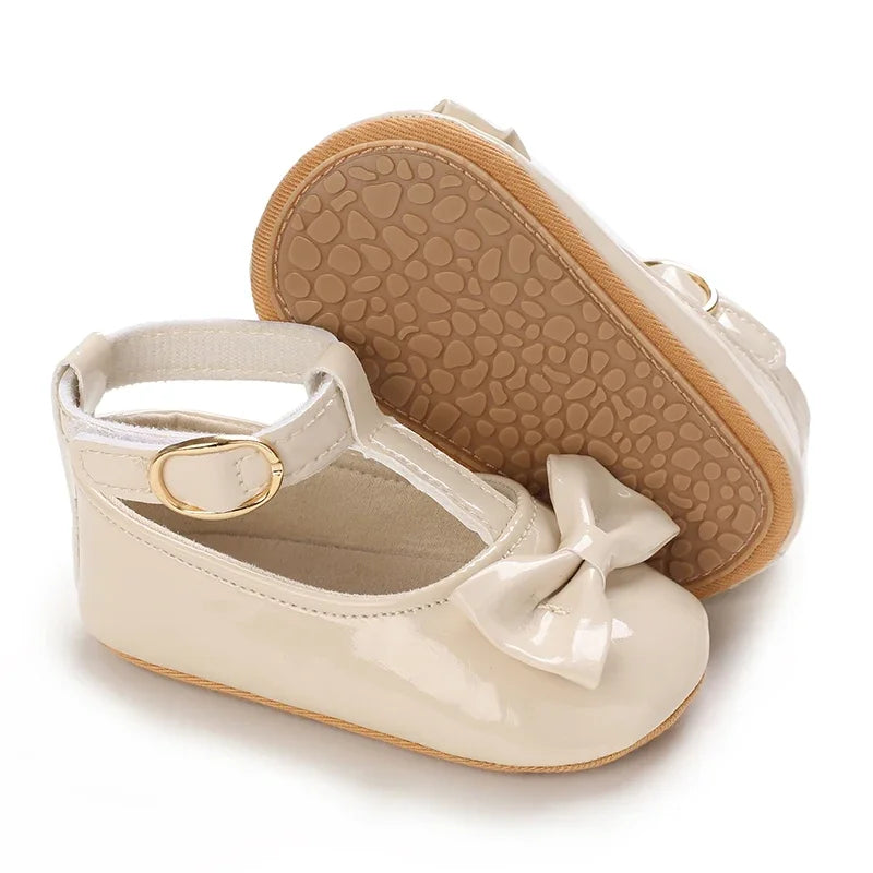 Baby Girl White Lace Moccasins – Non-Slip Princess Bow Shoes