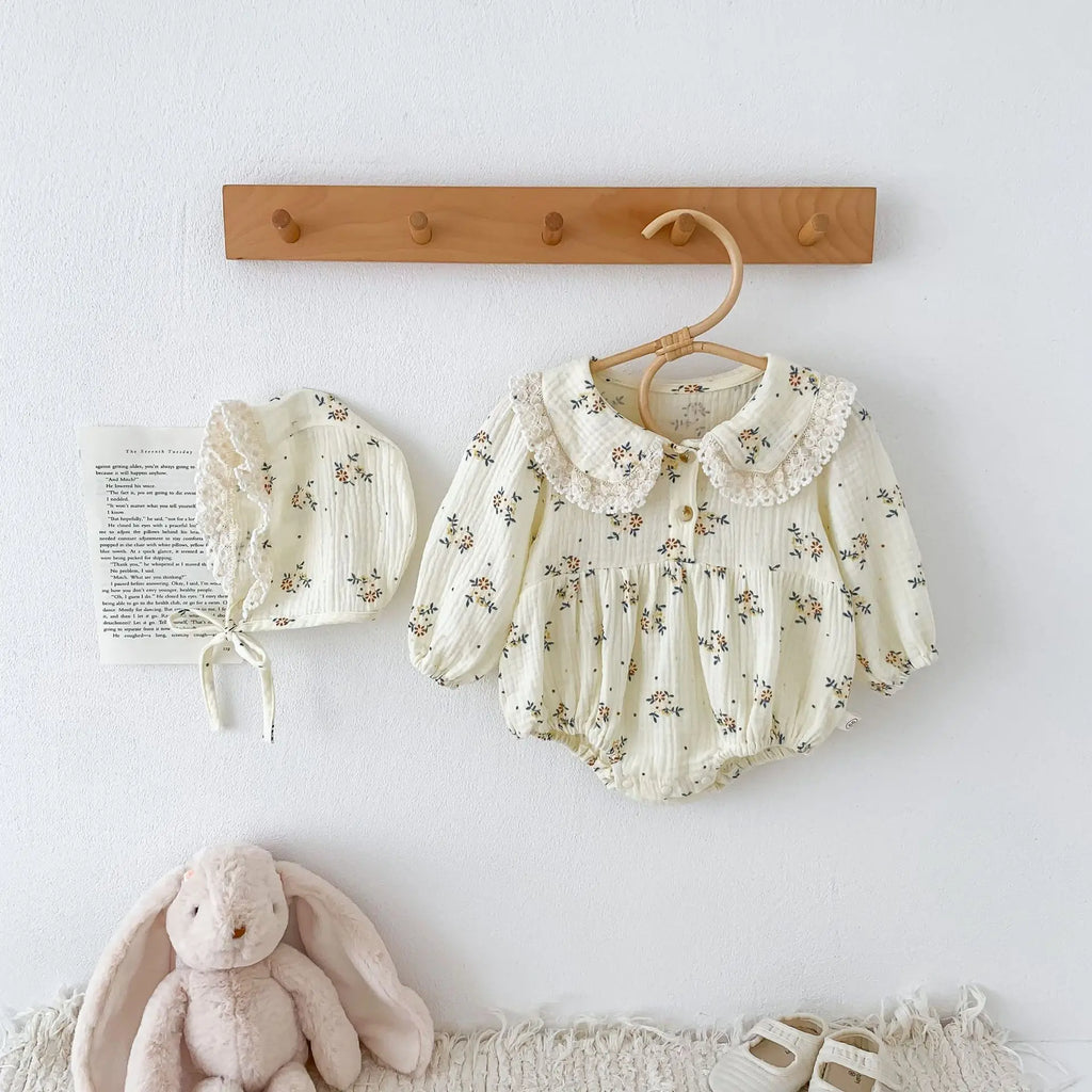 Newborn Baby Girl Romper & Hat, Spring 2PCS Outfit