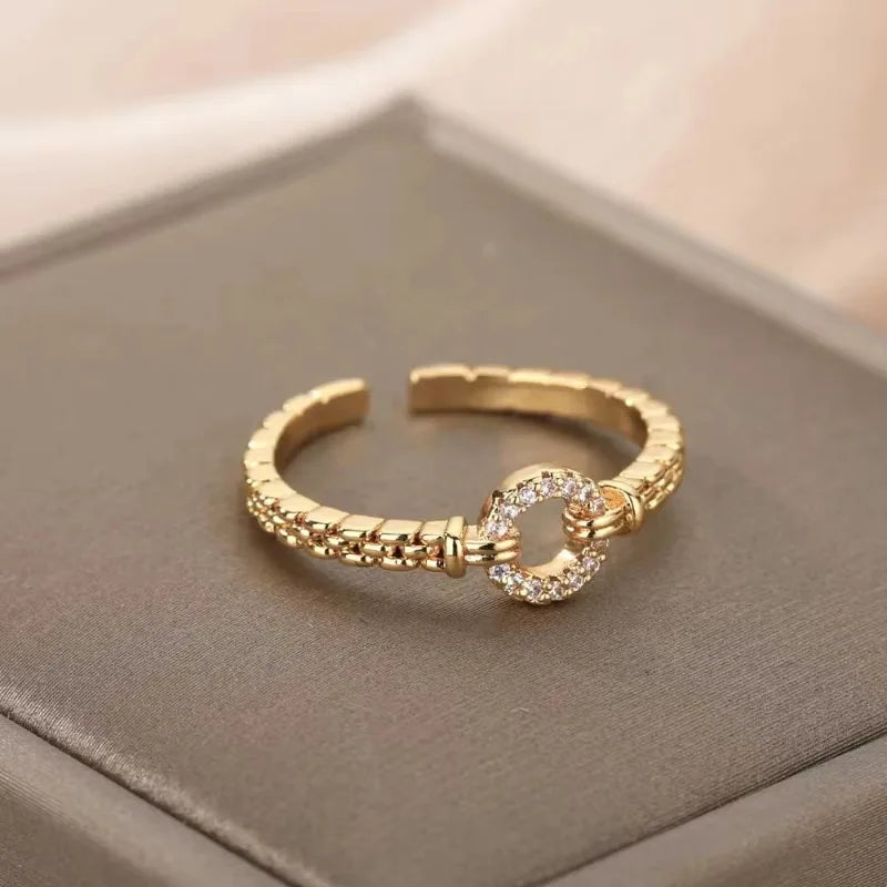 Gold Stainless Steel Crystal Ring