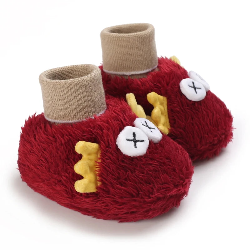Baby Cartoon Elastic Plush Shoes (0–18M) – Soft Warm Socks Sneakers