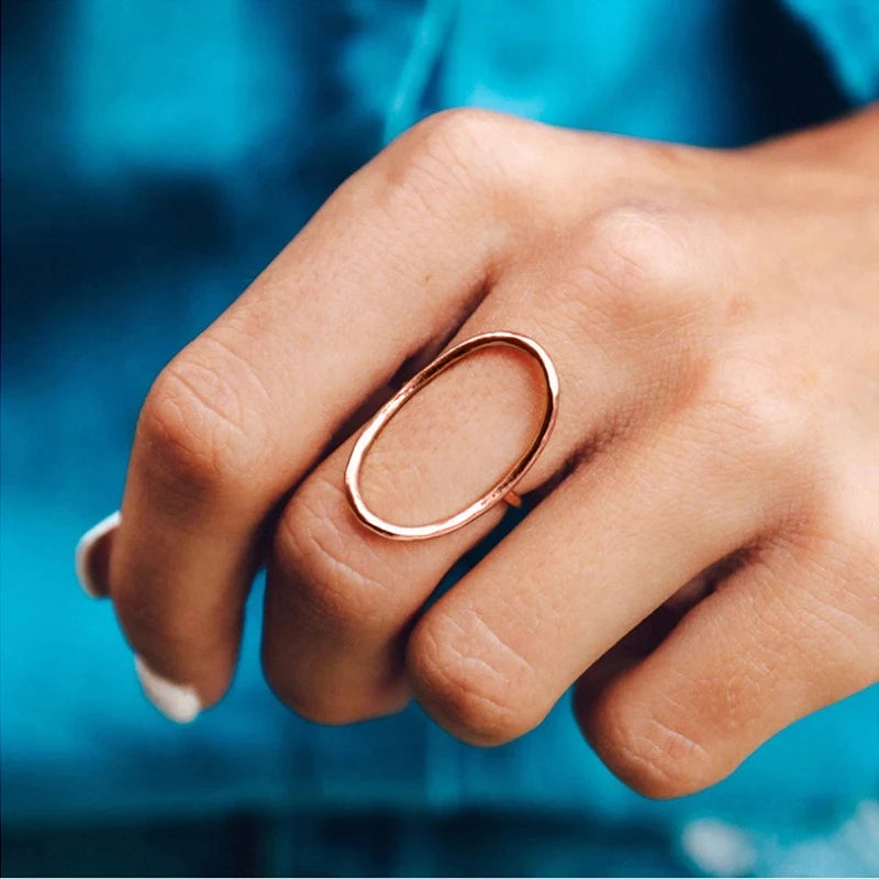 Huitan Geometric Hollow Oval Ring
