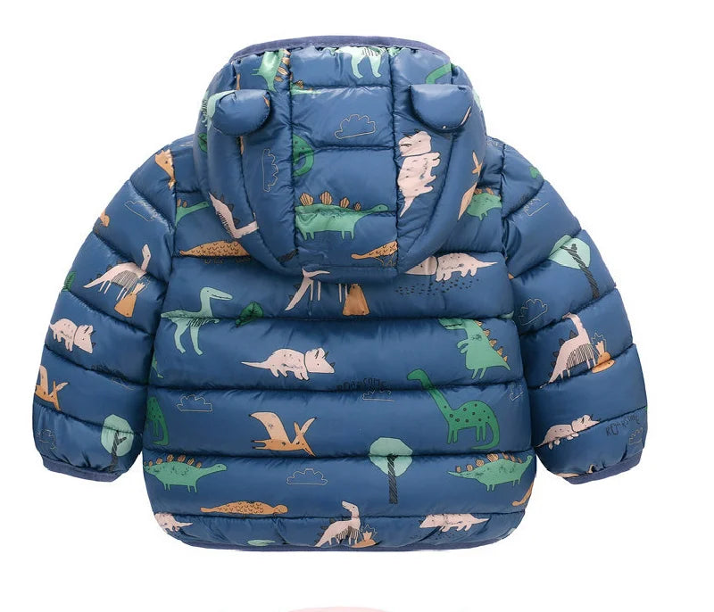 Baby Boys Girls Down Coats Long Sleeve Cartoon Dinosaur Print Jackets 1-5Yrs