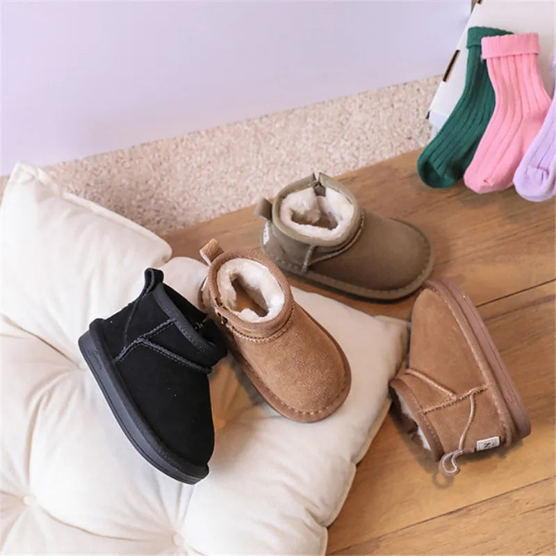 Baby Winter Snow Boots – Leather Plush Non-Slip Toddler Shoes