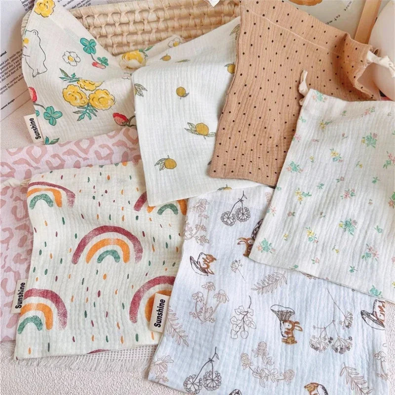 Natural Cotton Mommy Bag – Outdoor Baby Diaper Carrier, Cute Printed Drawstring Pouch 27x25cm