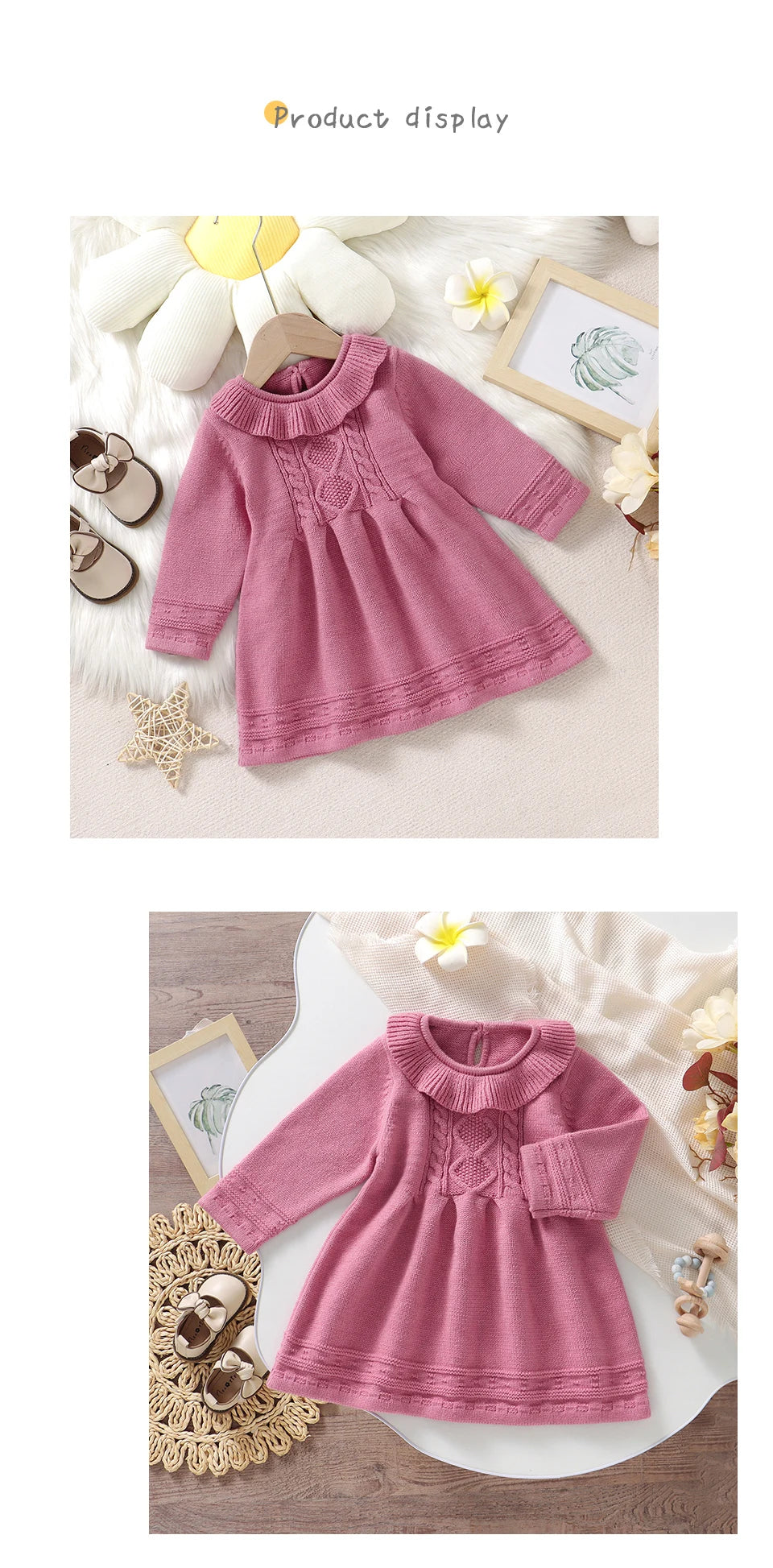 Baby Girl Princess Knitted Dress – Long Sleeve (6–36M)